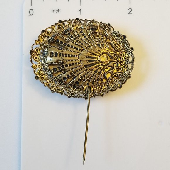 Vintage Western Germany Hand Painted FRANGONARD Couple Porcelain Pearl Brooch - Picture 5 of 7